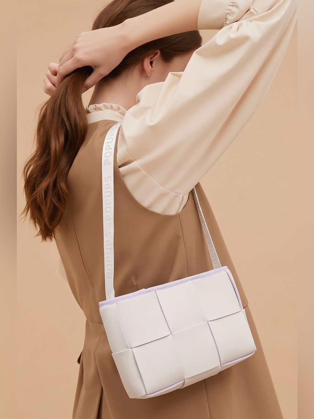 Popups Small Neoprene Tote Bag Lightweight Interior Pocket Soft White Yellow NEW